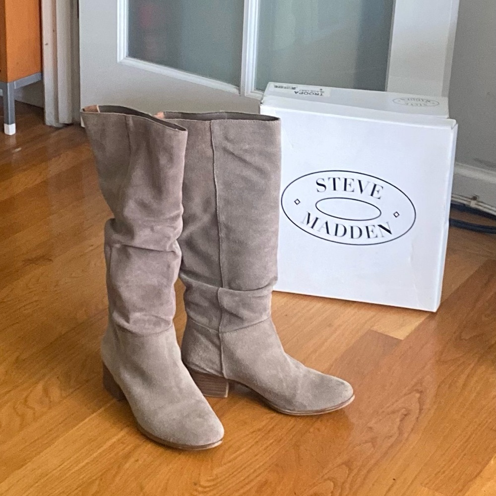 Steve Madden Taupe Suede Slouchy Boots (Pondrosa)